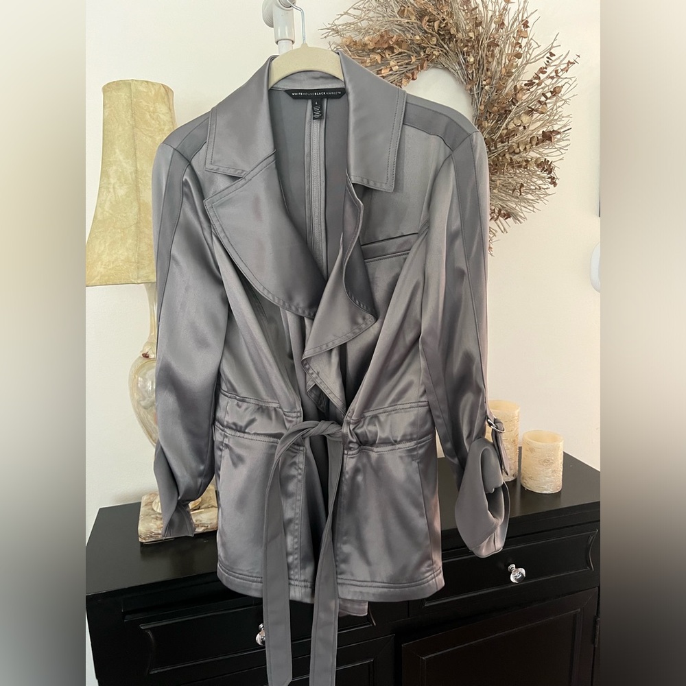 Silver satin belted blazer or shacket